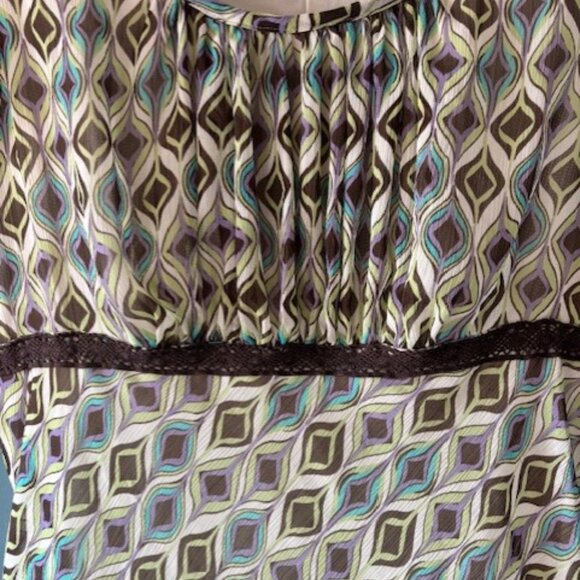 Miss Dorby Women's Animal Peacock Print Green Purple Short Sleeve Dress Lace 16 - Picture 4 of 7